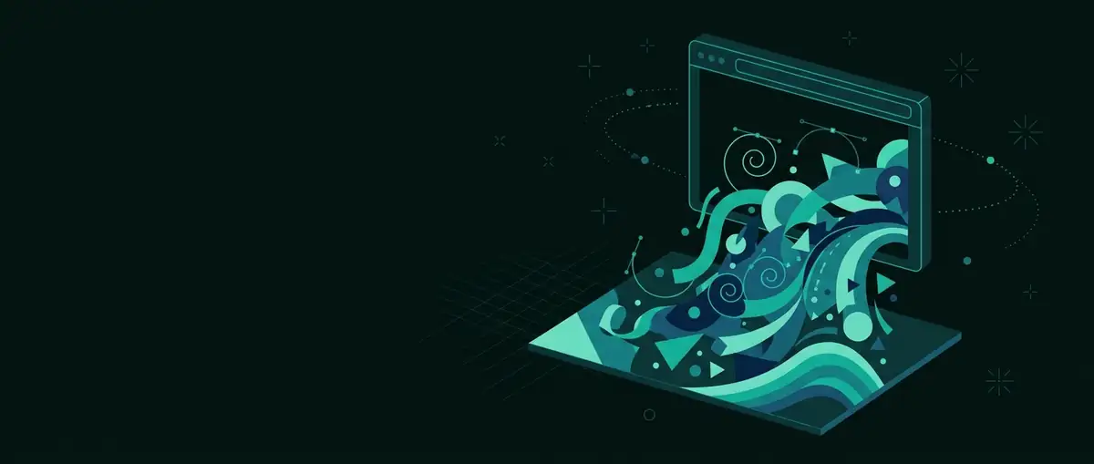 Окно браузера, из которого высыпаются векторные фигуры — Recraft онлайн
